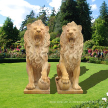 Atemberaubende große sitzende Granit Cast Lions Statue Garden Ornamente